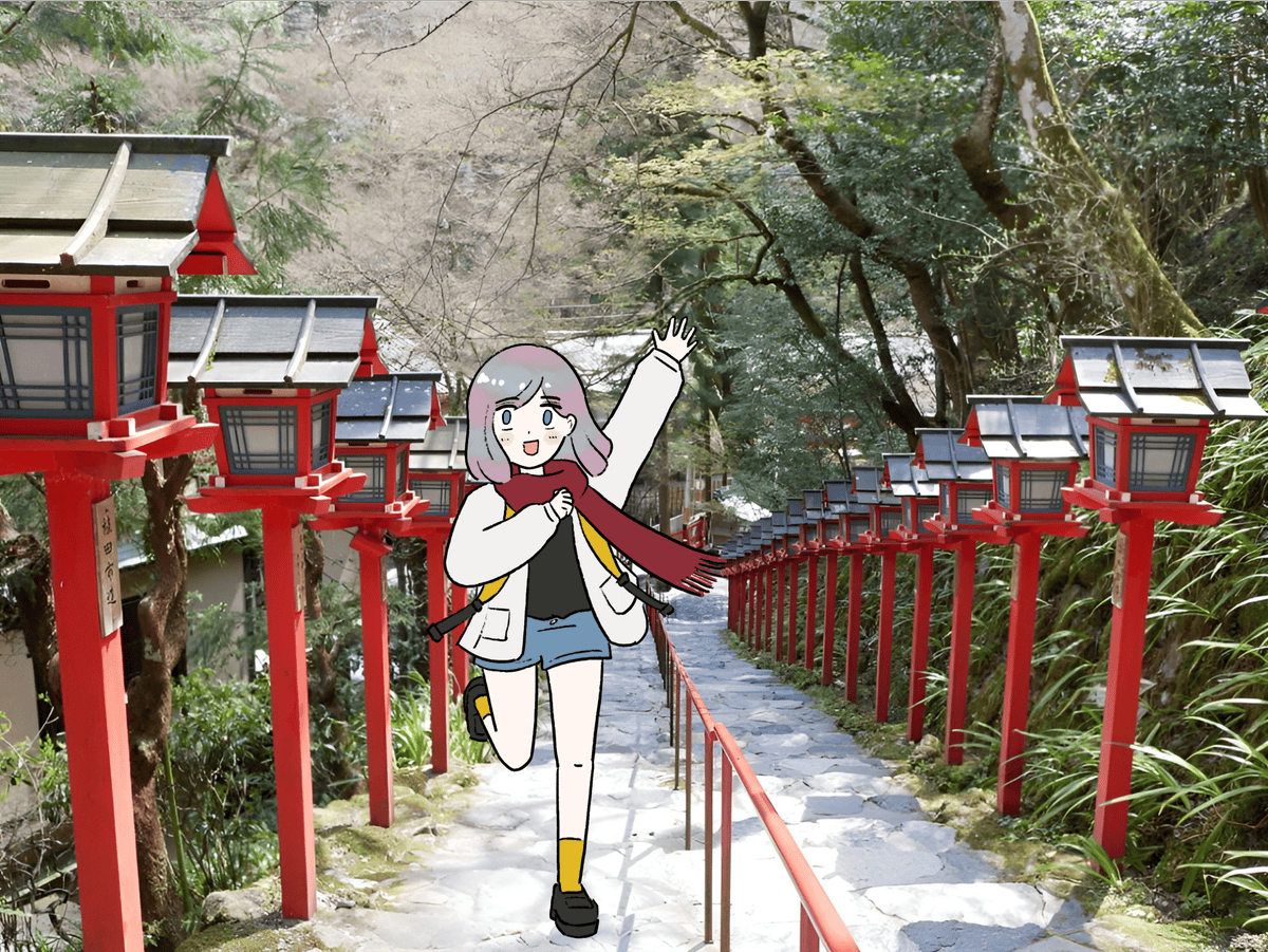 貴船神社，階梯燈籠插畫