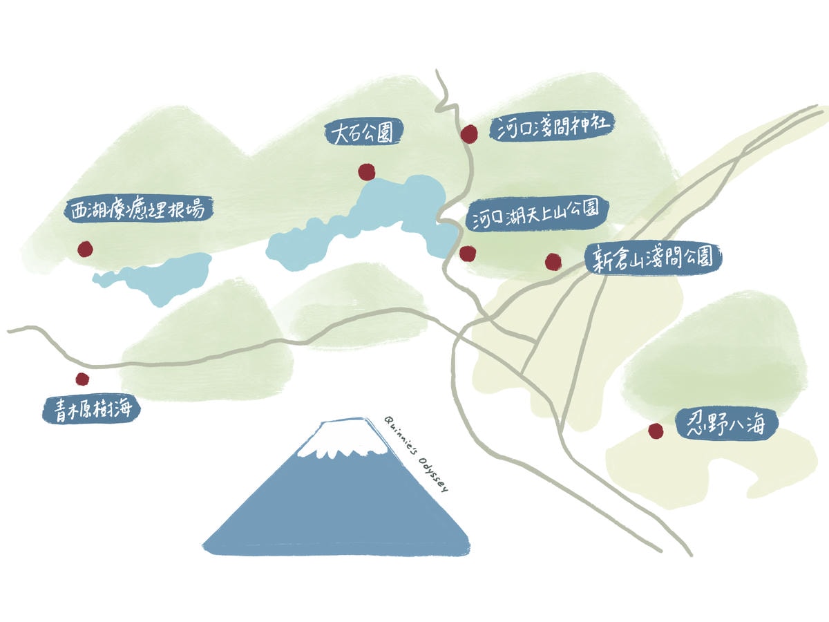 富士山必去周邊景點:I人的旅遊心得分享 - 第4張圖 富士山周邊景點地圖插畫