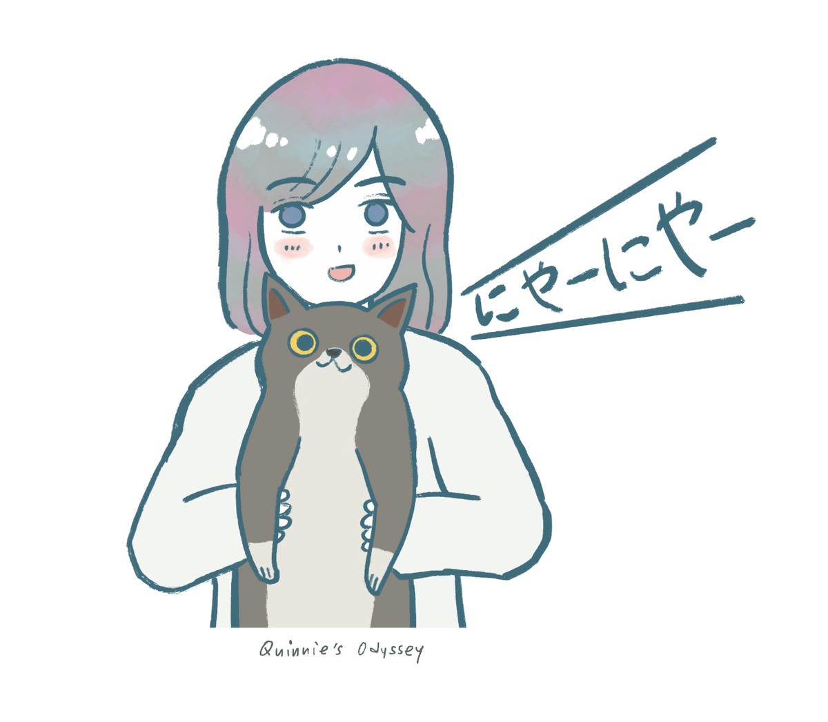抱貓插畫