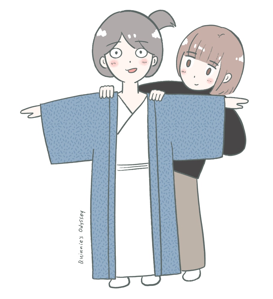 京都和服體驗心得:夢館五条店 和服租借流程與攝影方案 - 第6張圖 穿和服插畫