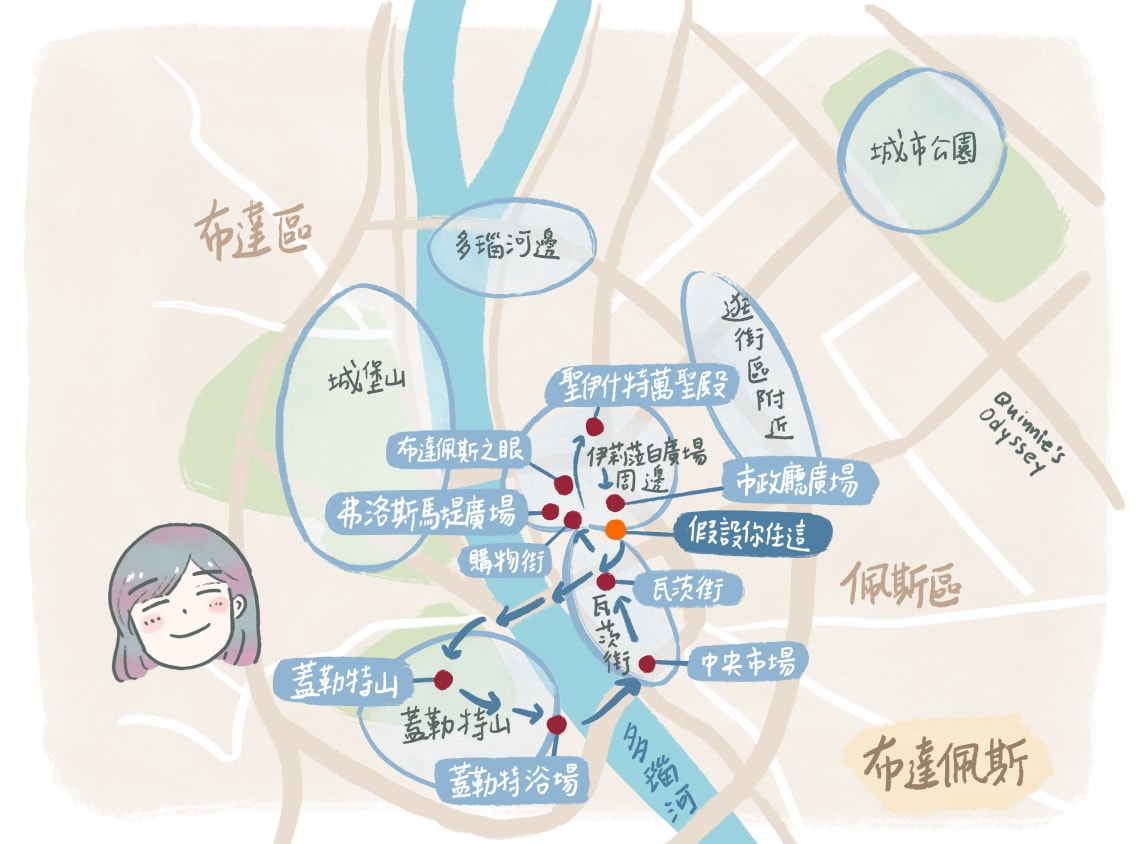布達佩斯三天兩夜:行程規劃、必遊景點、交通住宿攻略 - 第20張圖 布達佩斯景點地圖 插畫