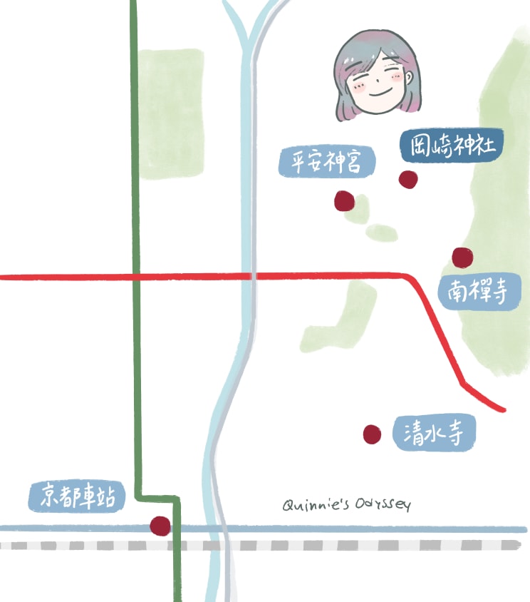 京都兔子神社:東天王岡崎神社-兔兔迷必訪的京都景點 - 第2張圖 京都兔子神社 岡崎神社 地圖 插畫