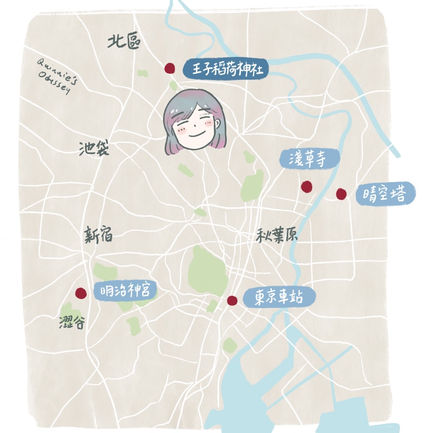 東京神社推薦:王子稻荷神社與神秘的狐狸傳說 - 第2張圖 東京王子稻荷神社 地圖 插畫