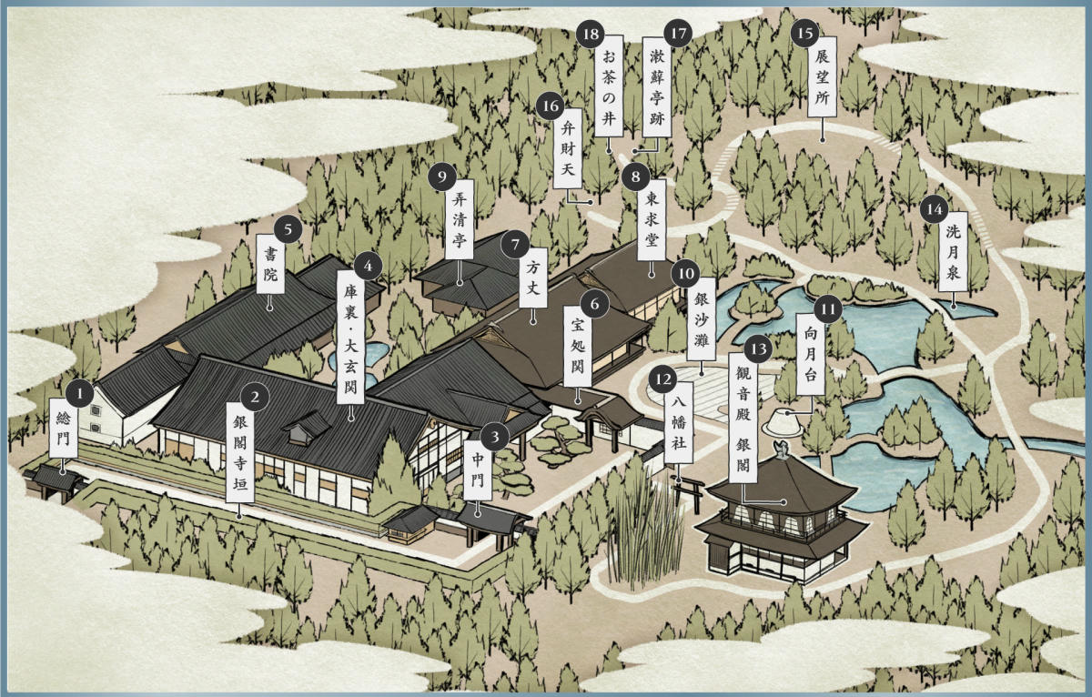 銀閣寺介紹|門票、交通、必看亮點完整攻略,東山文化靜謐美學 - 第4張圖 銀閣寺境內案內圖
