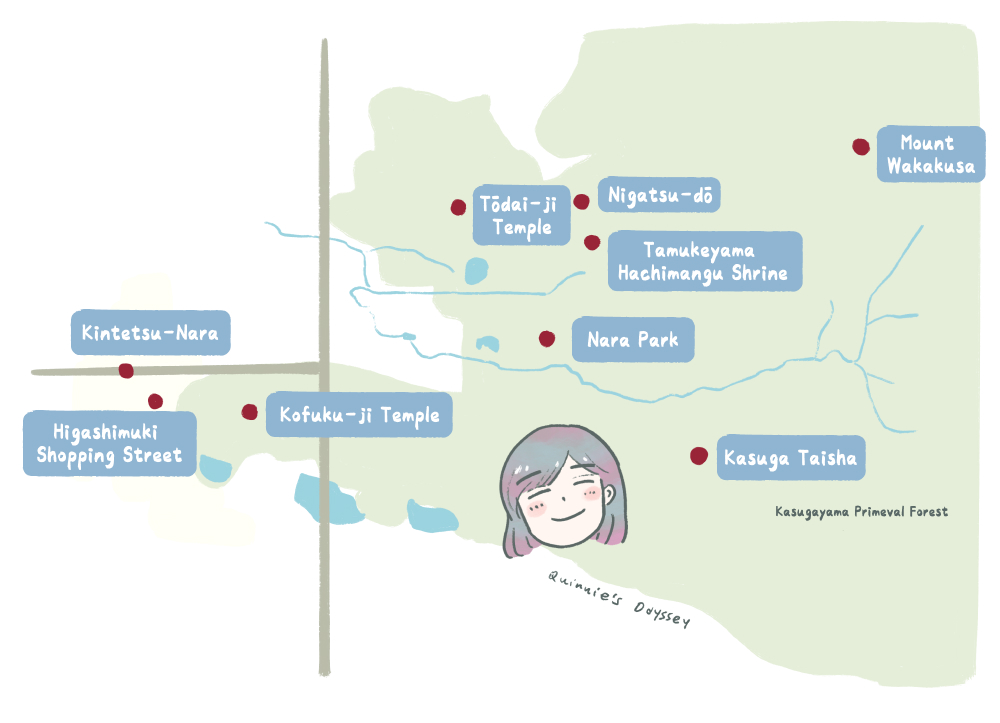 Recommended Places to Visit in Nara, map, illustration