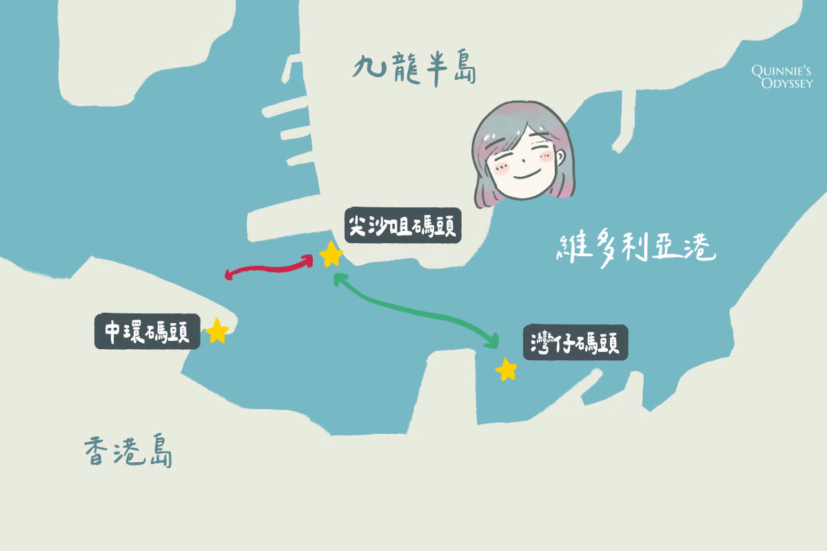 香港維多利亞港遊船 地圖 插畫