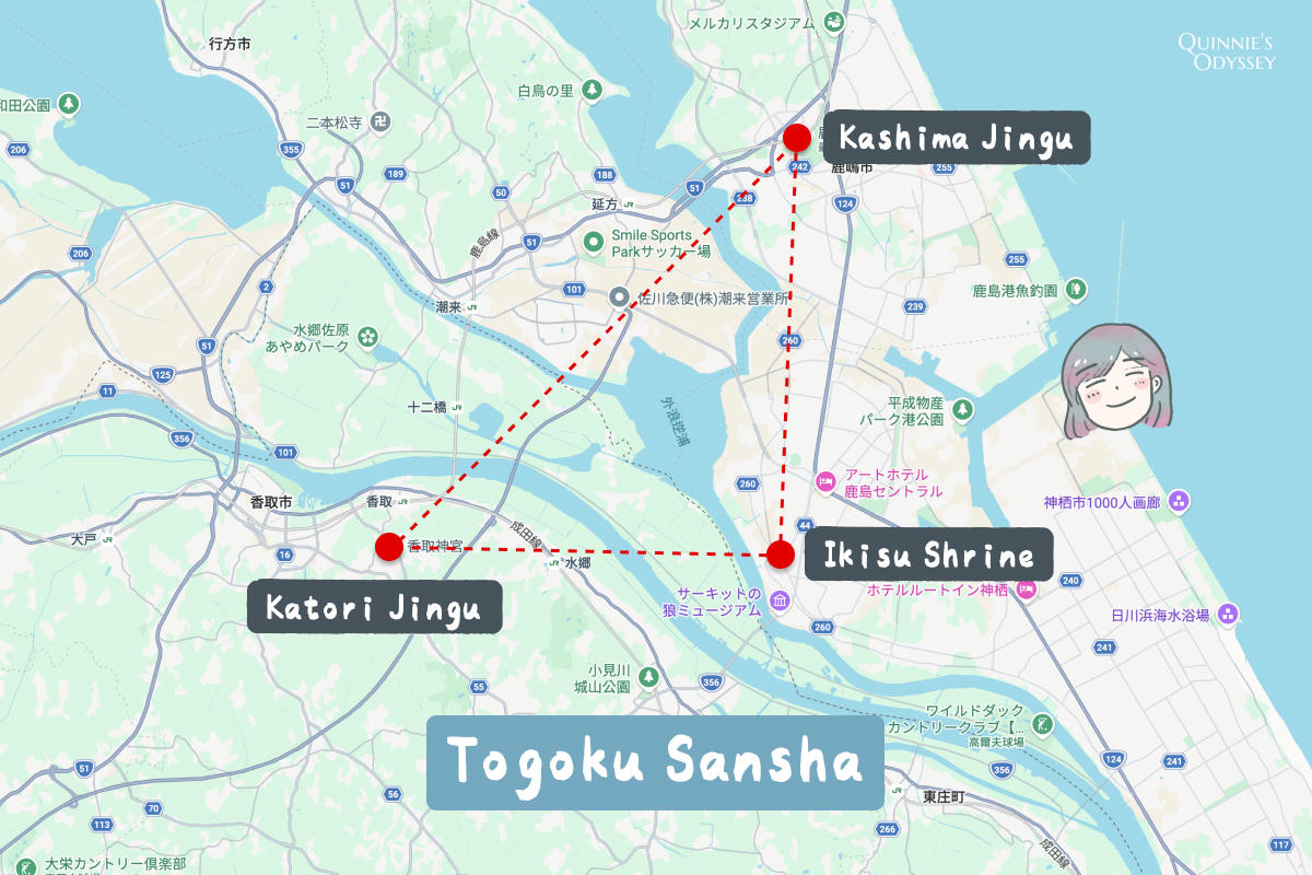 Togoku Three Shrines Guide: How to Visit Kashima, Katori & Ikisu in One Trip - 第2張圖 Togoku Sansha, map, Mysterious Triangle