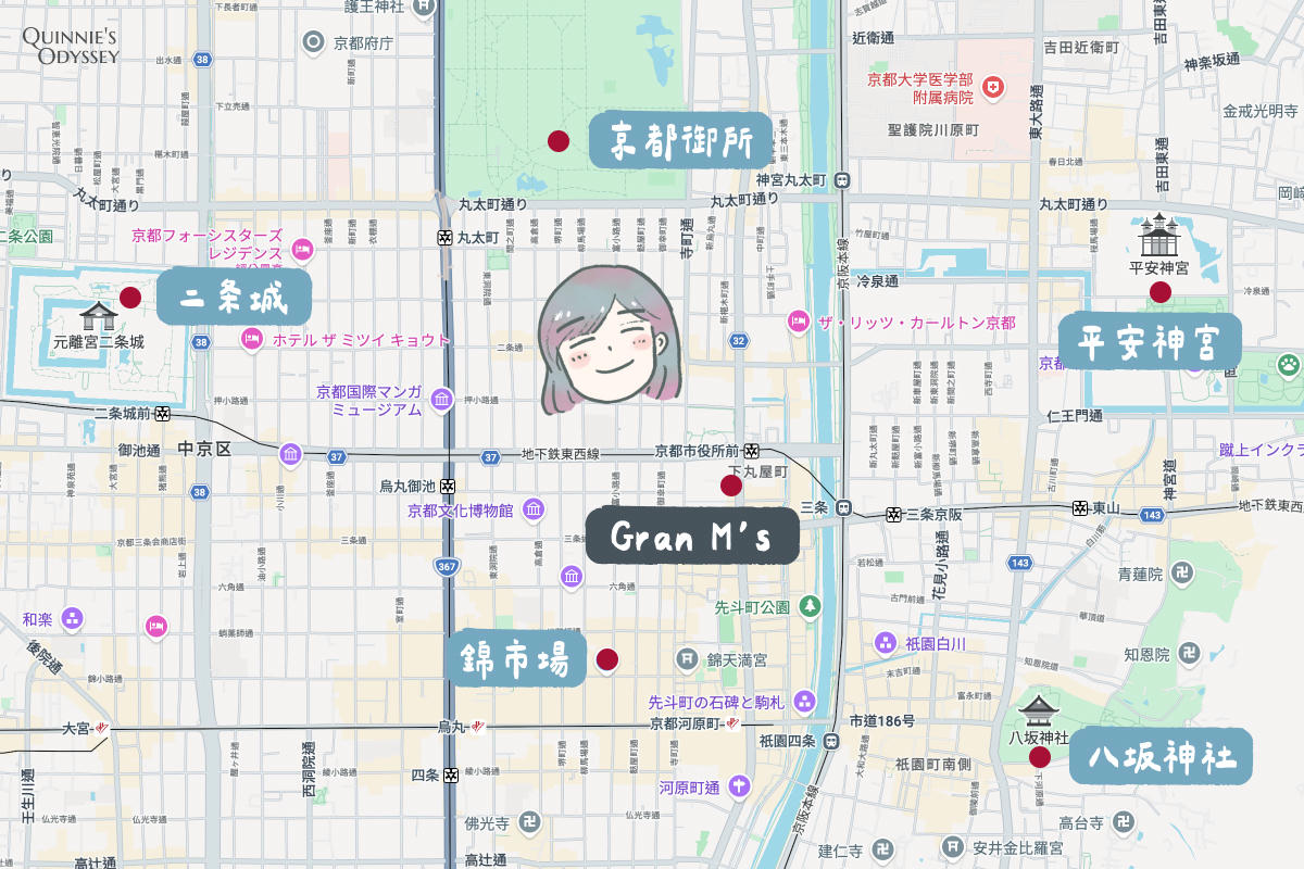 京都住宿推薦:Gran M’s 京都市役所前實住心得 - 第5張圖 Gran M's 京都市役所前 周邊景點 地圖